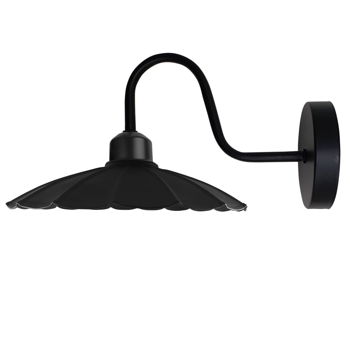 Industrial Swan Neck Wall Light Black with Shade – Flat, Small, Vintage Shades - Black, Lounge 22 cm Black, Without Bulb