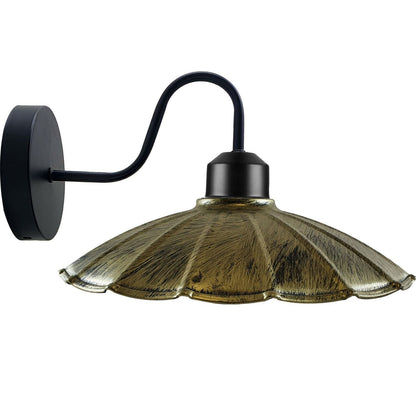 Industrial Swan Neck Wall Light Black with Shade – Flat, Small, Vintage Shades - Black, Lounge 22 cm Brushed Brass, Without Bulb
