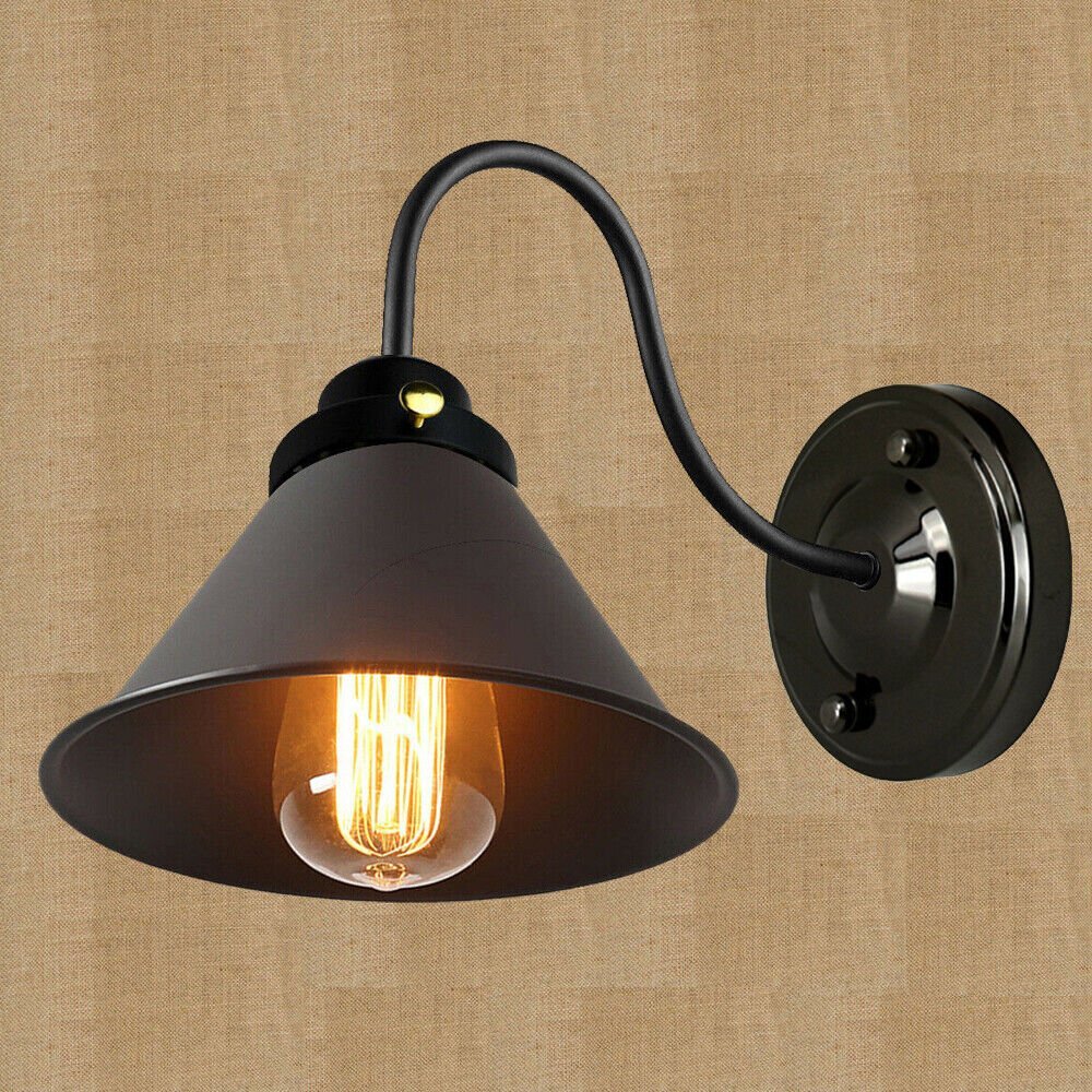 Industrial Swan Neck Wall Light Black with Shade – Flat, Small, Vintage Shades - photo 58
