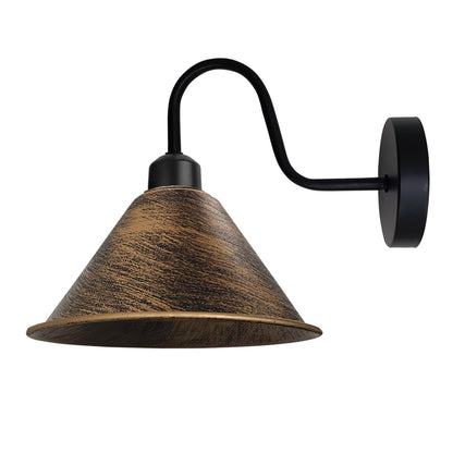 Industrial Swan Neck Wall Light Black with Shade – Flat, Small, Vintage Shades - Black, Small Cone 18 cm Brushed Copper, Without Bulb
