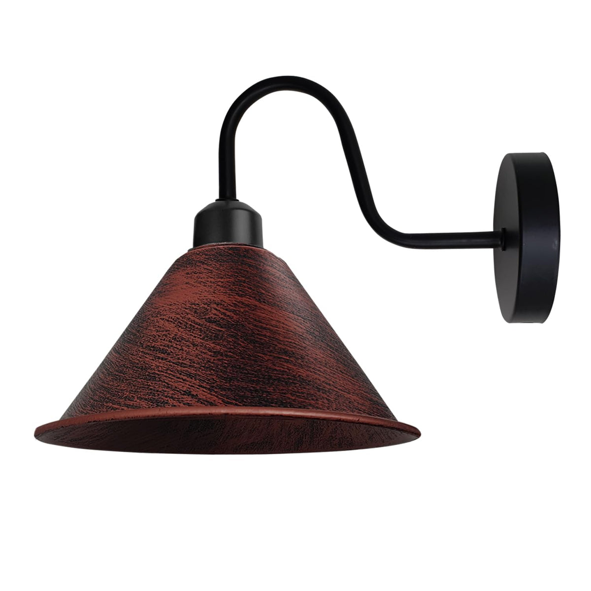 Industrial Swan Neck Wall Light Black with Shade – Flat, Small, Vintage Shades - Black, Small Cone 18 cm Rustic Red, Without Bulb