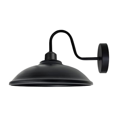 Industrial Swan Neck Wall Light Black with Shade – Flat, Small, Vintage Shades - Black, Vintage 24 cm Black, Without Bulb