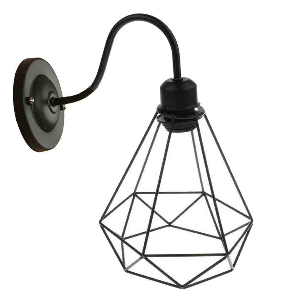 Industrial Swan Neck Wall Light Black with Shade – Flat, Small, Vintage Shades - Black, Wire Cage Black 108 mm Rose, Without Bulb