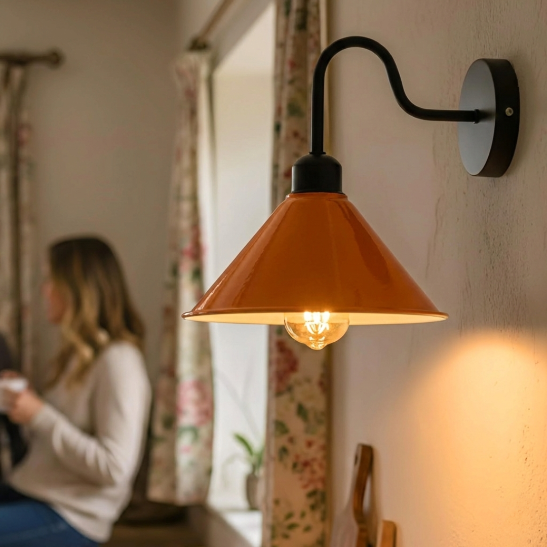Industrial Swan Neck Wall Light Black with Shade – Flat, Small, Vintage Shades