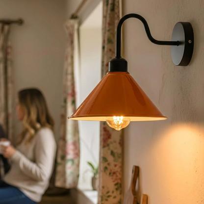 Industrial Swan Neck Wall Light Black with Shade – Flat, Small, Vintage Shades