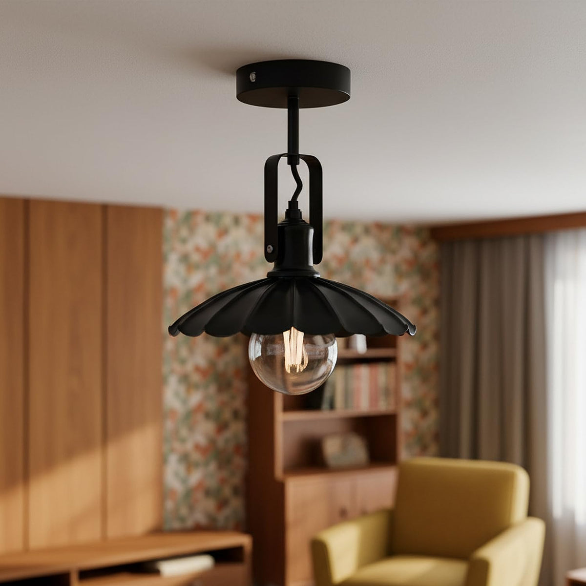 Swivel Semi Flush Light – Wall or Ceiling, Black, E27