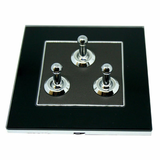 Industrial Toggle Light Switch Screwless – 1, 2 & 3 Gang - 3 Gang, Black