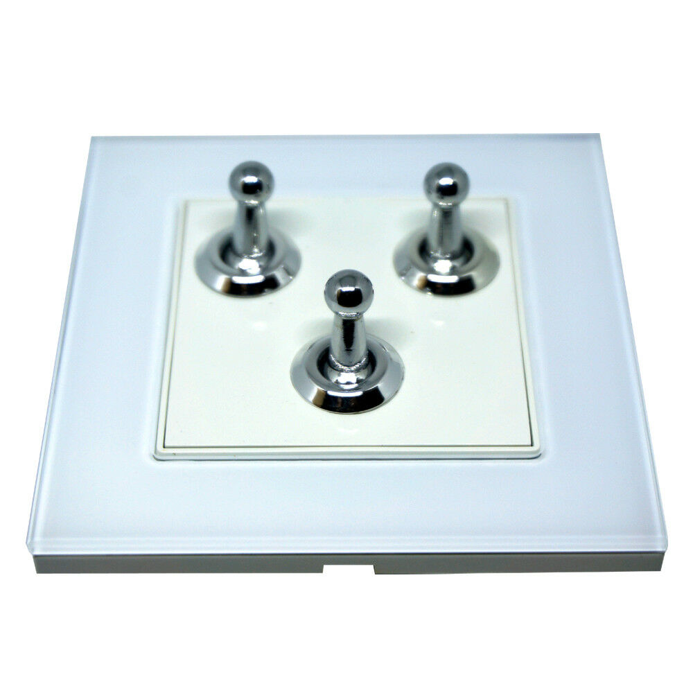 Industrial Toggle Light Switch Screwless – 1, 2 & 3 Gang - 3 Gang, White
