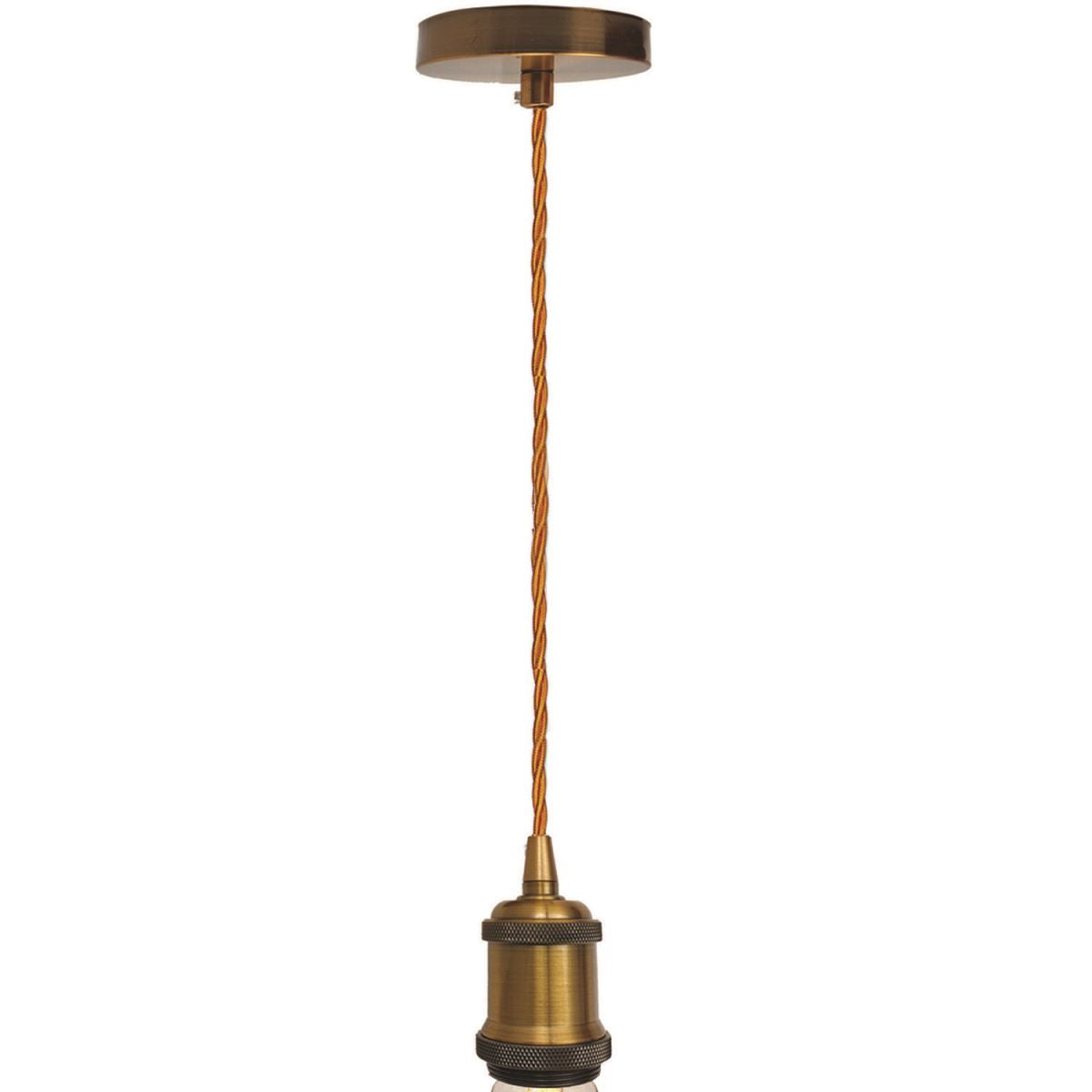 Brass Pendant Light Set – 1m Twisted Cable, E27, Optional Shades - Yellow Brass, No Shade, Without Bulb