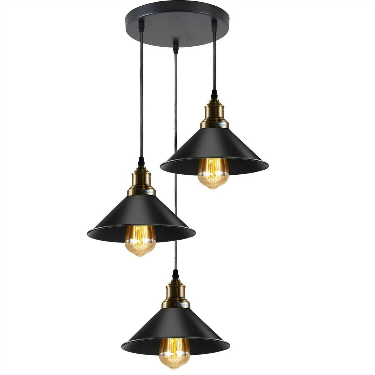3 Light Cluster Pendant – Round Plate or Bar, 40+ Shade Choices, E27 - photo 13