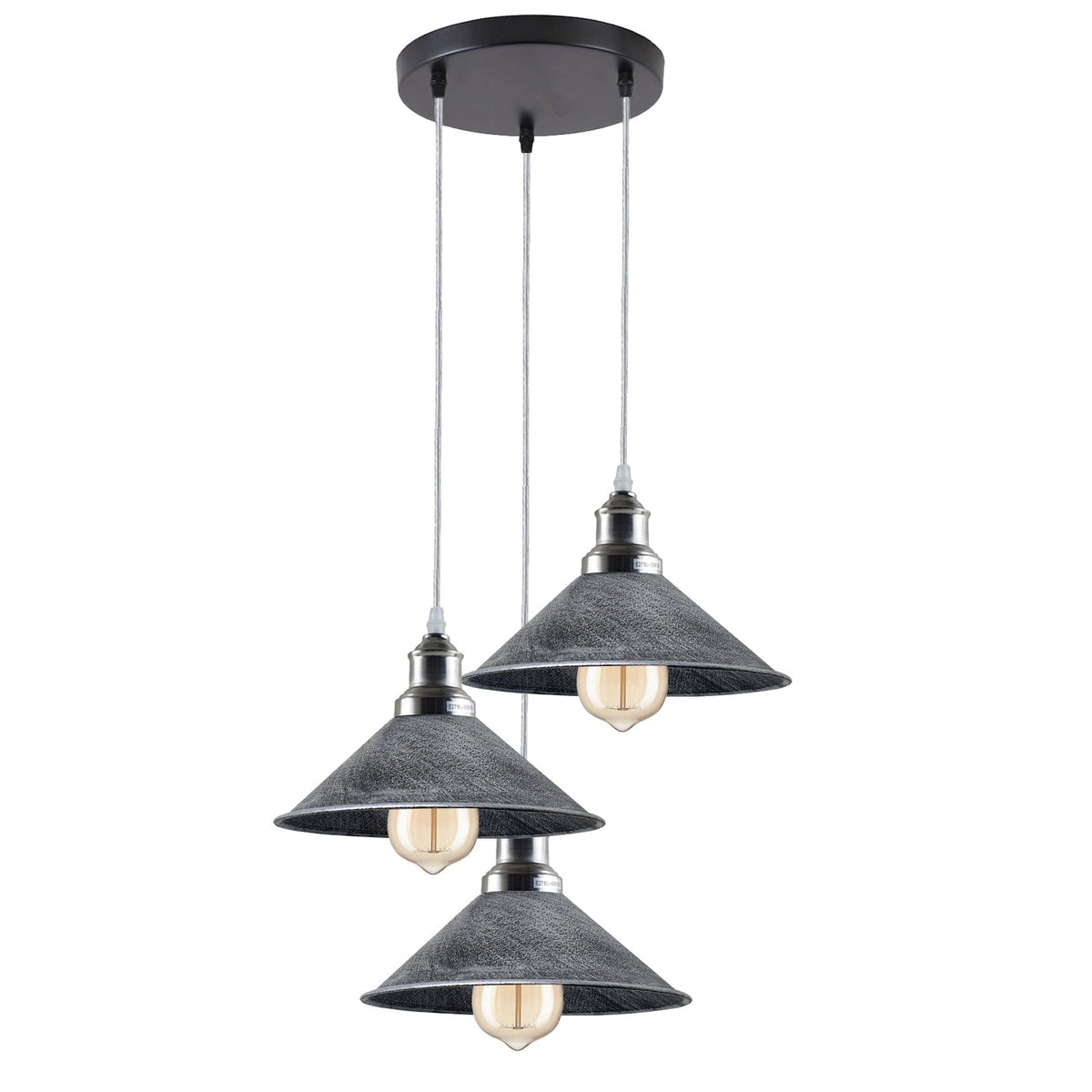 3 Light Cluster Pendant – Round Plate or Bar, 40+ Shade Choices, E27 - photo 16