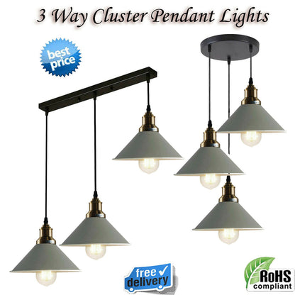 3 Light Cluster Pendant – Round Plate or Bar, 40+ Shade Choices, E27 - photo 43