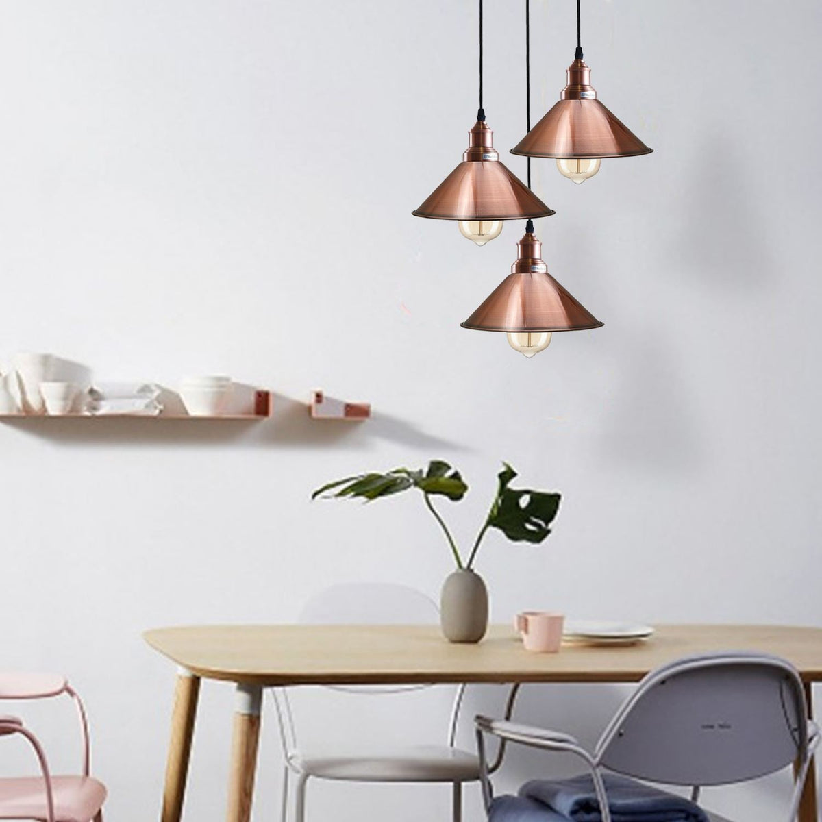 3 Light Cluster Pendant – Round Plate or Bar, 40+ Shade Choices, E27 - photo 2