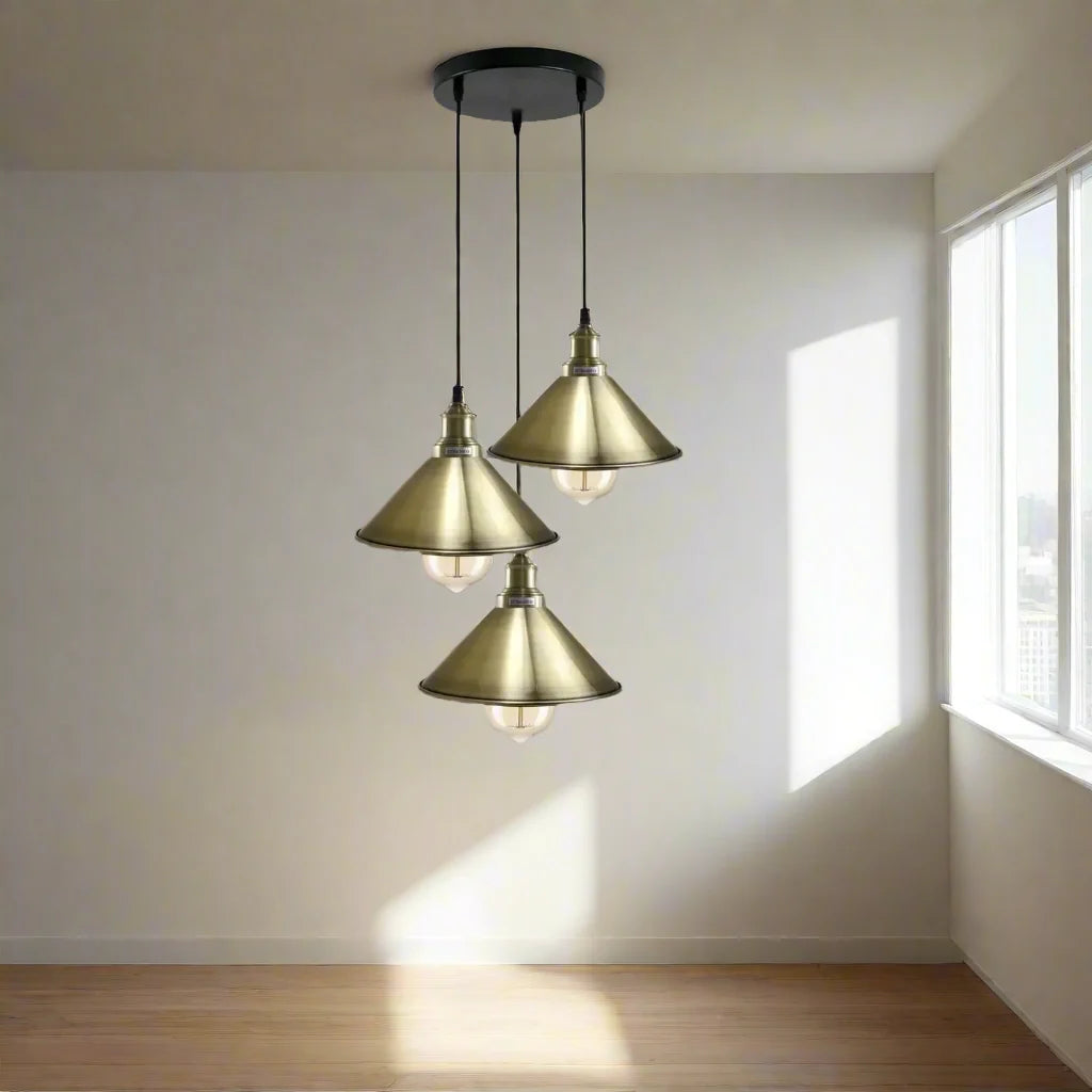 3 Light Cluster Pendant – Round Plate or Bar, 40+ Shade Choices, E27 - photo 3