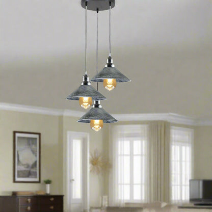 3 Light Cluster Pendant – Round Plate or Bar, 40+ Shade Choices, E27 - photo 4