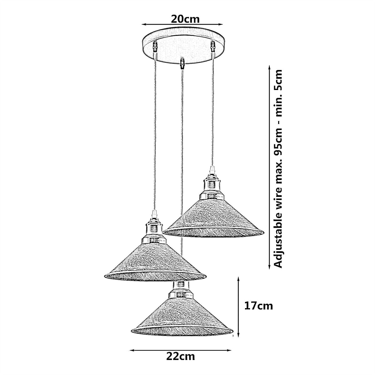 3 Light Cluster Pendant – Round Plate or Bar, 40+ Shade Choices, E27 - photo 6