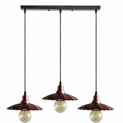 3 Light Cluster Pendant – Round Plate or Bar, 40+ Shade Choices, E27 - Copper, Lounge 22 cm Rustic Red, Straight Bar, G95 LED Bulb 4W