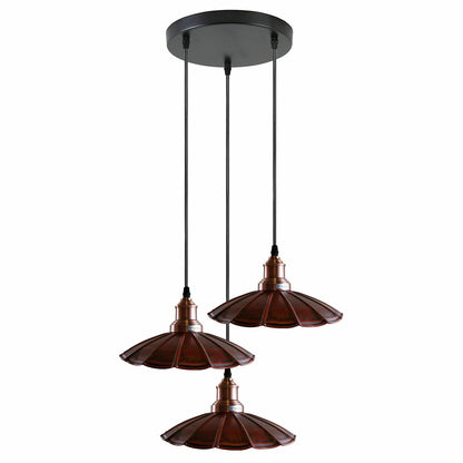 3 Light Cluster Pendant – Round Plate or Bar, 40+ Shade Choices, E27 - Copper, Lounge 22 cm Rustic Red, Round Plate, Without Bulb