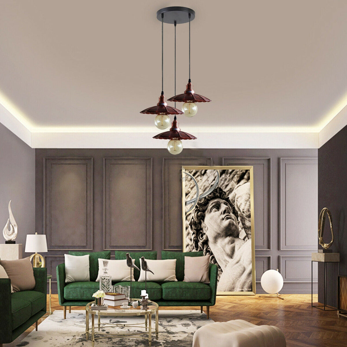 3 Light Cluster Pendant – Round Plate or Bar, 40+ Shade Choices, E27 - photo 19