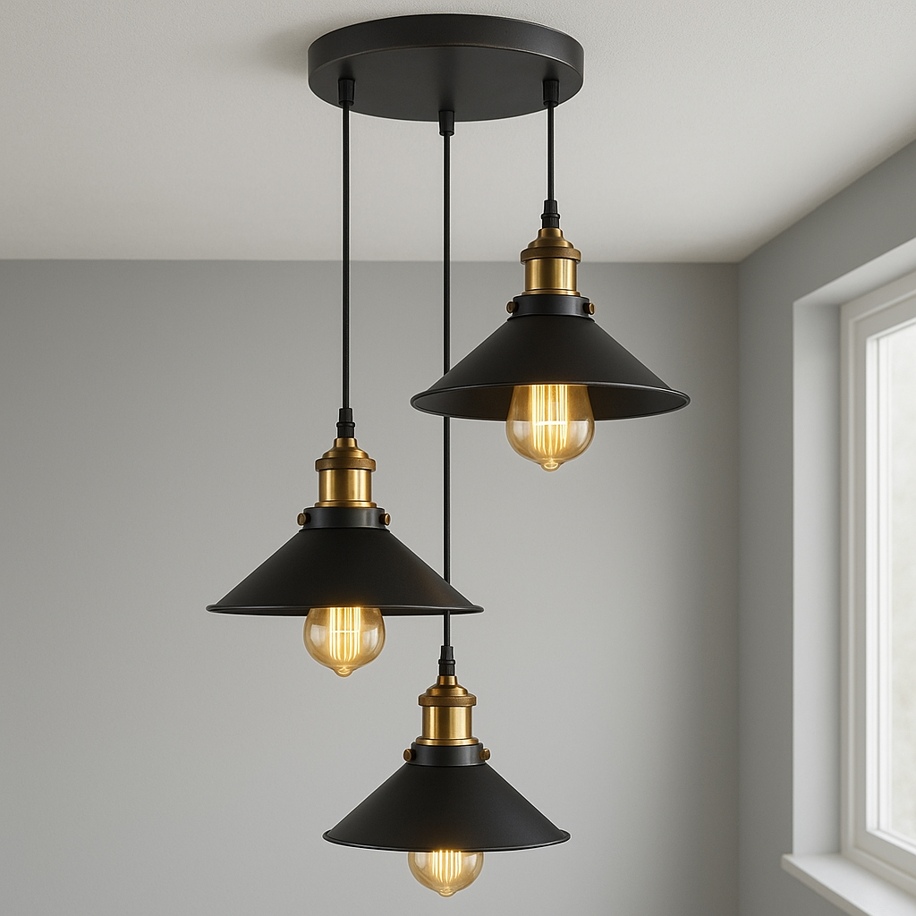 3 Light Cluster Pendant – Round Plate or Bar, 40+ Shade Choices, E27