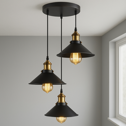3 Light Cluster Pendant – Round Plate or Bar, 40+ Shade Choices, E27
