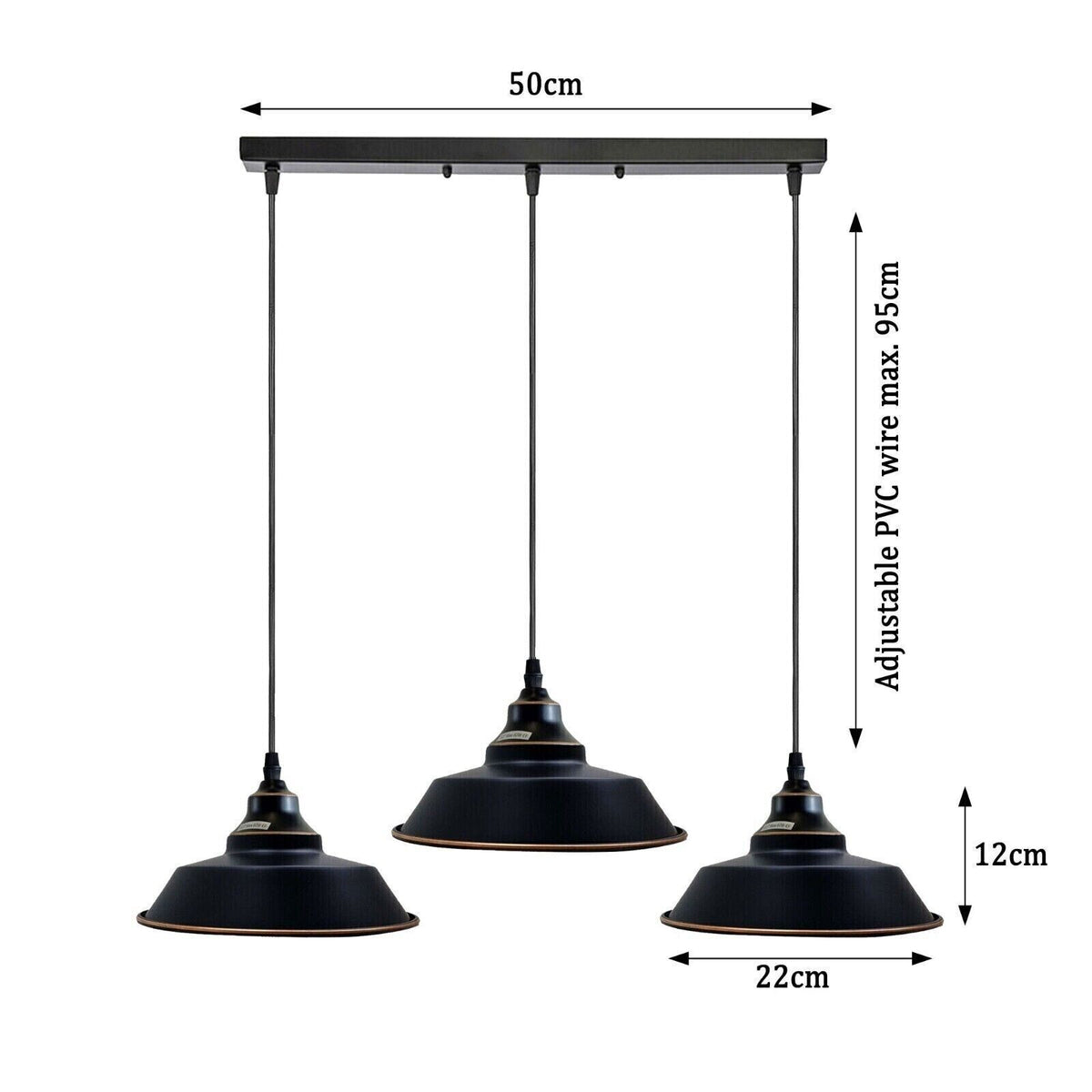 3-Light Vintage Dome Pendant – Round Plate or Bar, 8 Finishes