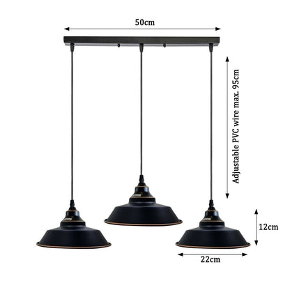 3-Light Vintage Dome Pendant – Round Plate or Bar, 8 Finishes