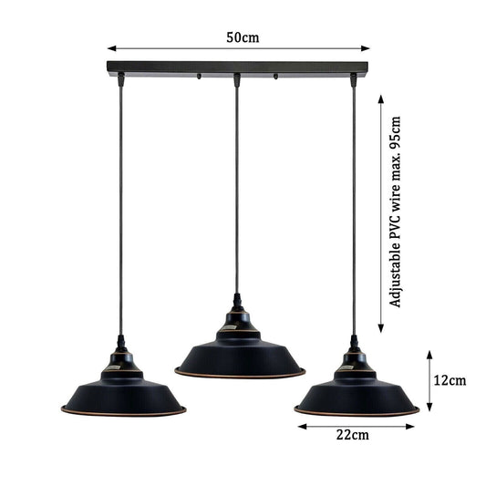 3-Light Vintage Dome Pendant – Round Plate or Bar, 8 Finishes