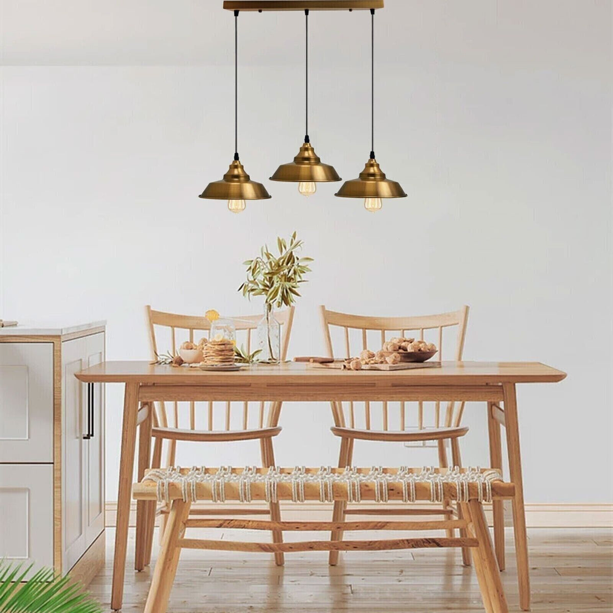 3-Light Vintage Dome Pendant – Round Plate or Bar, 8 Finishes - photo 2