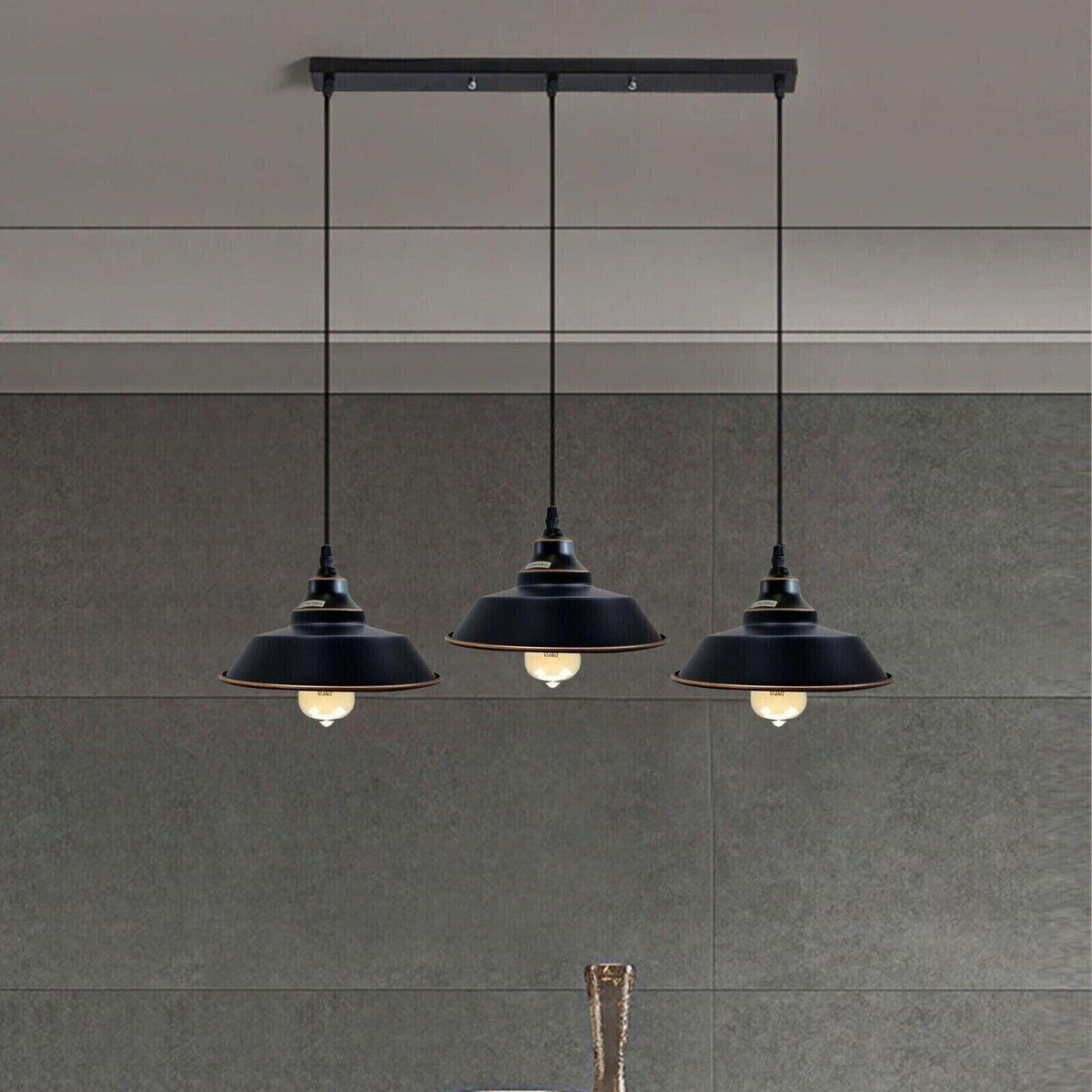 3-Light Vintage Dome Pendant – Round Plate or Bar, 8 Finishes - photo 5