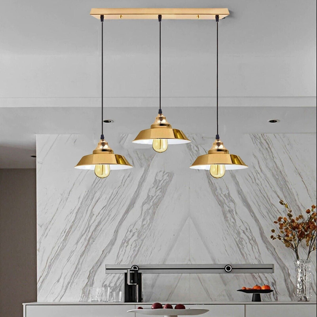 3-Light Vintage Dome Pendant – Round Plate or Bar, 8 Finishes - photo 6