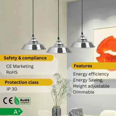 3-Light Vintage Dome Pendant – Round Plate or Bar, 8 Finishes - photo 7