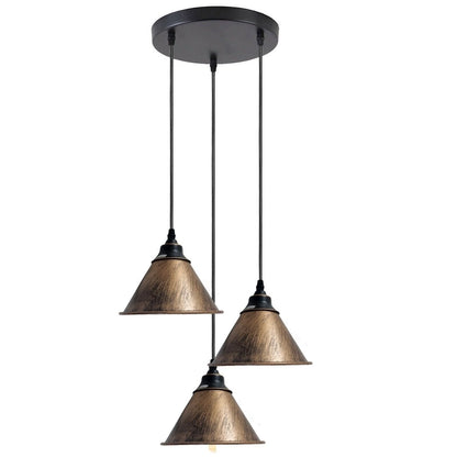 3-Light Vintage Dome Pendant – Round Plate or Bar, 8 Finishes - Black & Gold Line, Small Cone 18 cm Brushed Copper, Round Plate, Without Bulb