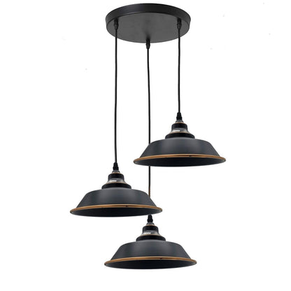 3-Light Vintage Dome Pendant – Round Plate or Bar, 8 Finishes - Black & Gold Line, Vintage Dome 22 cm Black & Gold Line, Round Plate, Without Bulb