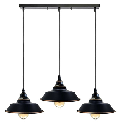 3-Light Vintage Dome Pendant – Round Plate or Bar, 8 Finishes - Black & Gold Line, Vintage Dome 22 cm Black & Gold Line, Bar, Without Bulb