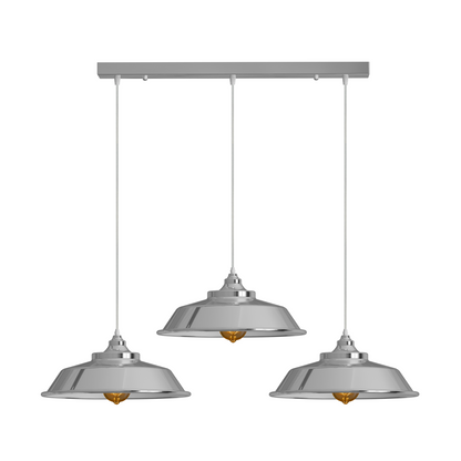 3-Light Vintage Dome Pendant – Round Plate or Bar, 8 Finishes - Chrome, Vintage Dome 22 cm Chrome, Bar, Without Bulb