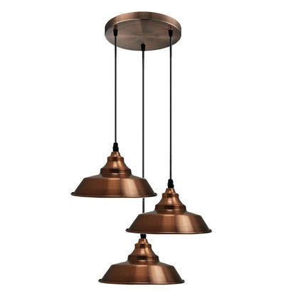 3-Light Vintage Dome Pendant – Round Plate or Bar, 8 Finishes - Copper, Vintage Dome 22 cm Copper, Round Plate, Without Bulb