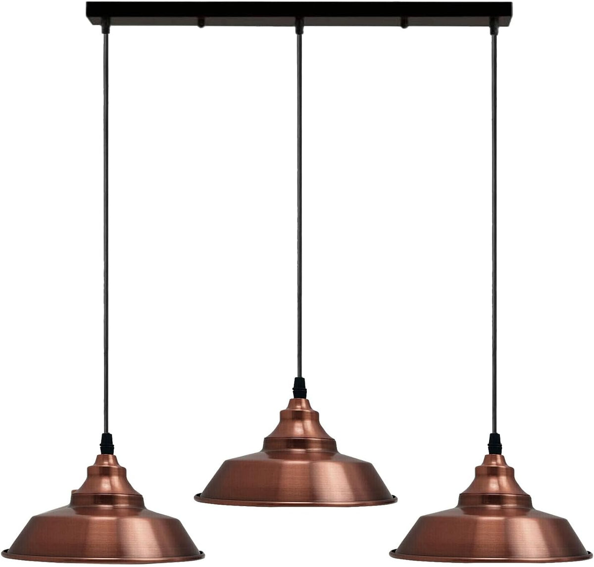 3-Light Vintage Dome Pendant – Round Plate or Bar, 8 Finishes - Copper, Vintage Dome 22 cm Copper, Bar, Without Bulb