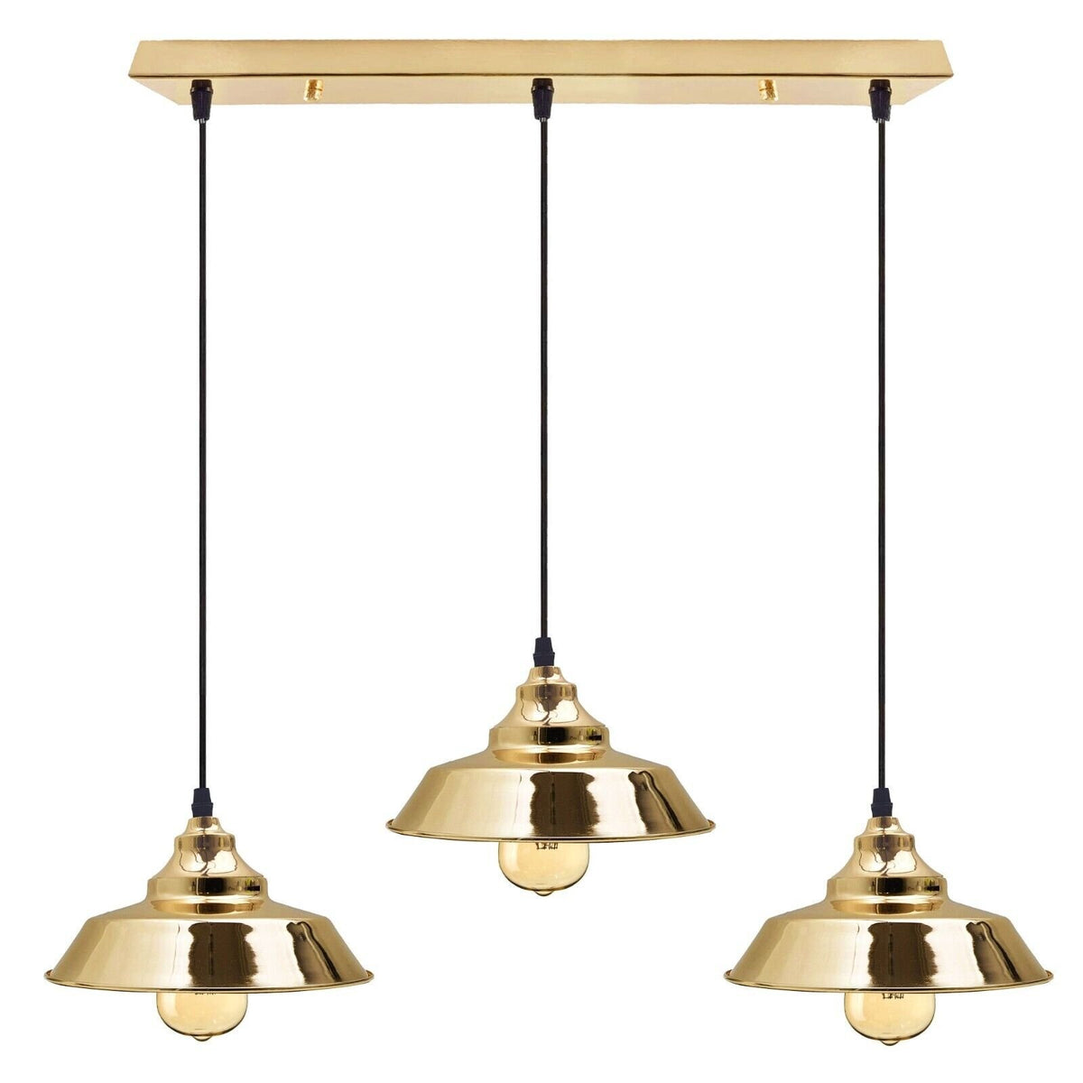3-Light Vintage Dome Pendant – Round Plate or Bar, 8 Finishes - French Gold, Vintage Dome 22 cm French Gold, Bar, Without Bulb