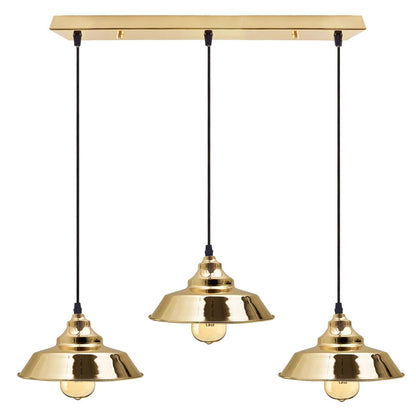 3-Light Vintage Dome Pendant – Round Plate or Bar, 8 Finishes - French Gold, Vintage Dome 22 cm French Gold, Bar, Without Bulb
