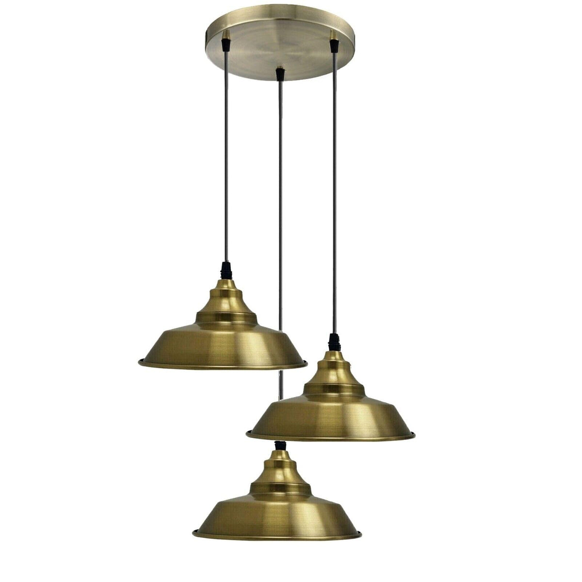 3-Light Vintage Dome Pendant – Round Plate or Bar, 8 Finishes - Green Brass, Vintage Dome 22 cm Green Brass, Round Plate, Without Bulb