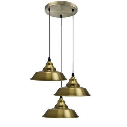 3-Light Vintage Dome Pendant – Round Plate or Bar, 8 Finishes - Green Brass, Vintage Dome 22 cm Green Brass, Round Plate, Without Bulb