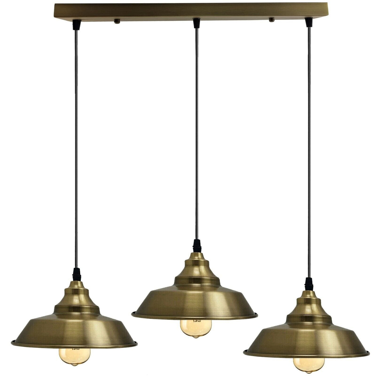 3-Light Vintage Dome Pendant – Round Plate or Bar, 8 Finishes - Green Brass, Vintage Dome 22 cm Green Brass, Bar, Without Bulb
