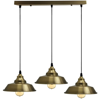 3-Light Vintage Dome Pendant – Round Plate or Bar, 8 Finishes - Green Brass, Vintage Dome 22 cm Green Brass, Bar, Without Bulb