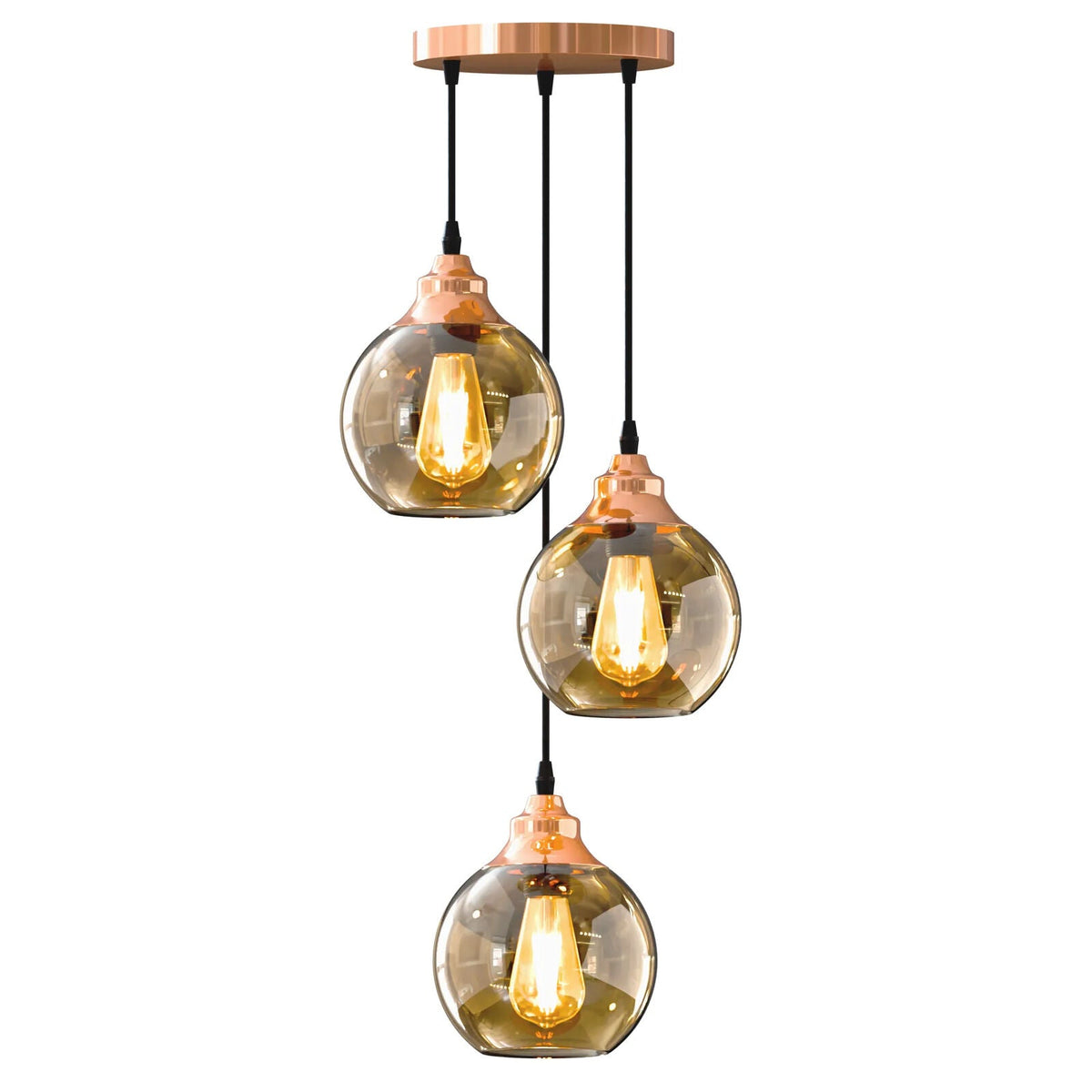 3-Light Vintage Dome Pendant – Round Plate or Bar, 8 Finishes - photo 32