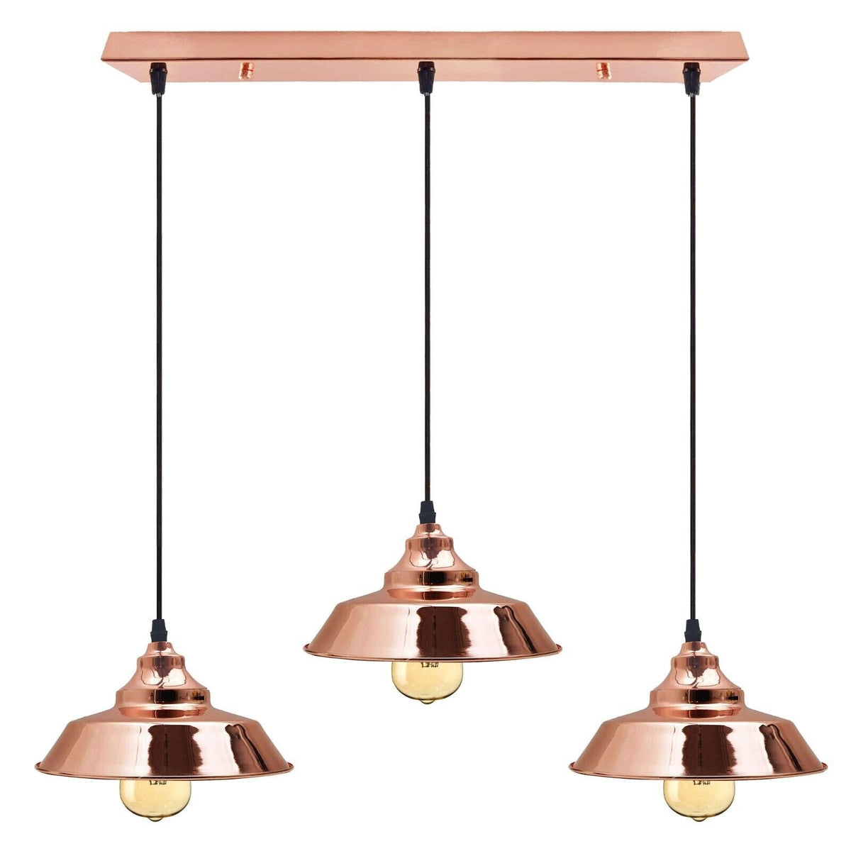 3-Light Vintage Dome Pendant – Round Plate or Bar, 8 Finishes - Rose Gold, Vintage Dome 22 cm Rose Gold, Bar, Without Bulb