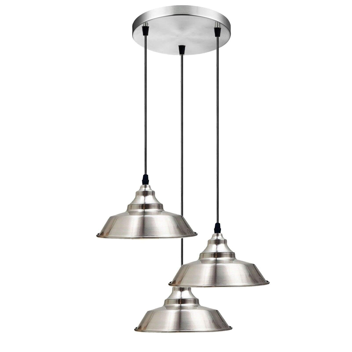 3-Light Vintage Dome Pendant – Round Plate or Bar, 8 Finishes - Satin Nickel, Vintage Dome 22 cm Satin Nickel, Round Plate, Without Bulb