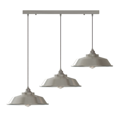 3-Light Vintage Dome Pendant – Round Plate or Bar, 8 Finishes - Satin Nickel, Vintage Dome 22 cm Satin Nickel, Bar, Without Bulb