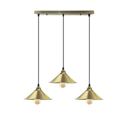 3-Light Vintage Dome Pendant – Round Plate or Bar, 8 Finishes - Yellow Brass, Small Cone 22 cm Yellow Brass, Bar, Without Bulb