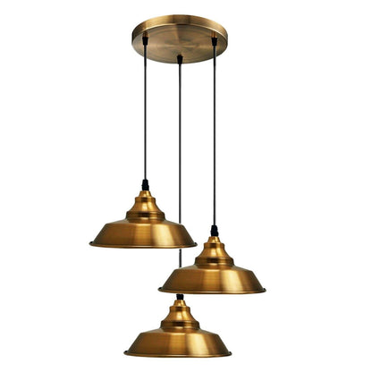 3-Light Vintage Dome Pendant – Round Plate or Bar, 8 Finishes - Yellow Brass, Vintage Dome 22 cm Yellow Brass, Round Plate, Without Bulb